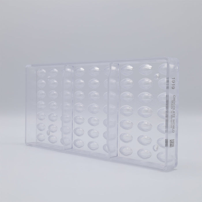 Chocolate World Mini Cocoa Bean Polycarbonate Chocolate Mold – 1.26 x 0.73 x 0.43 in, 35 Cavities