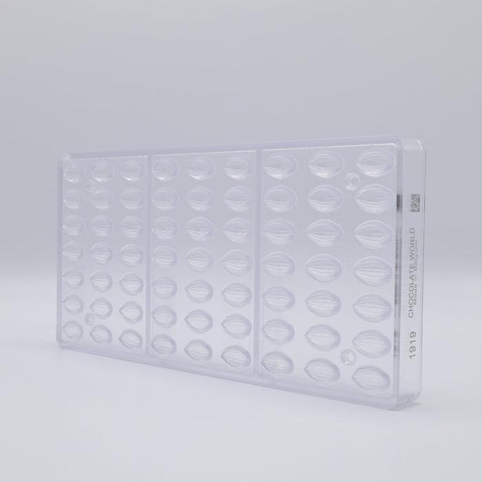 Chocolate World Mini Cocoa Bean Polycarbonate Chocolate Mold – 1.26 x 0.73 x 0.43 in, 35 Cavities