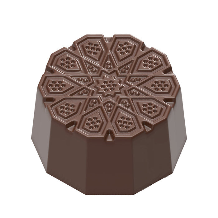 Chocolate World Oriental Decagon polycarbonate chocolate mold 12148CW with 21 cavities, professional Belgian confectionery mold for bonbons and pralines, clear polycarbonate oriental decagon chocolate mould 12148CW