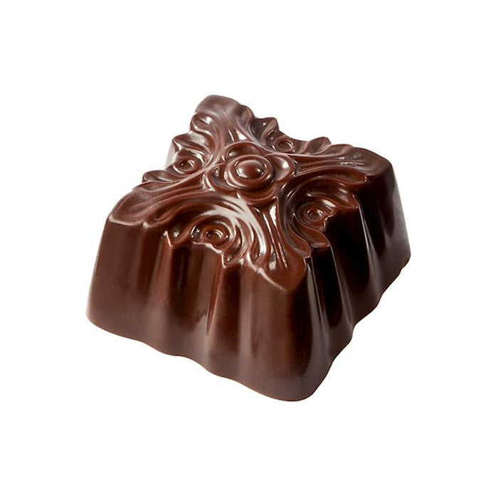 Chocolate World Ornament Square polycarbonate chocolate mold 1787CW with 21 cavities, professional Belgian confectionery mold for bonbons and pralines, clear polycarbonate ornament square chocolate mould 1787CW