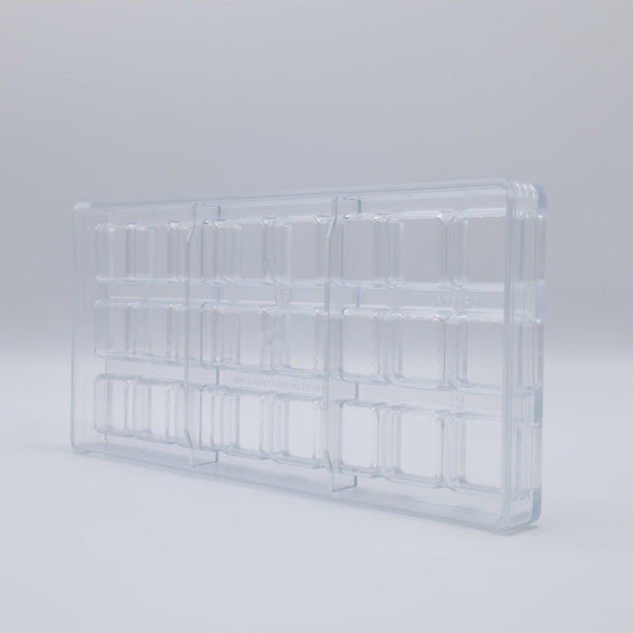 Chocolate World Praline Square Box Polycarbonate Chocolate Mold – ~1.18 x 1.18 x 0.59 in, 24 Cavities