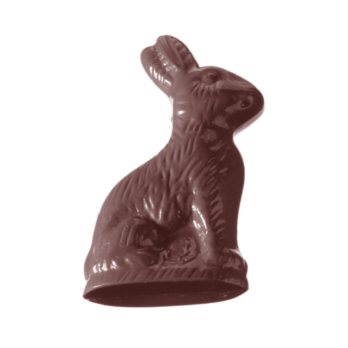Chocolate World Sitting Hare polycarbonate chocolate mold 1183CW with 4 cavities, professional Belgian confectionery mold for bonbons and pralines, clear polycarbonate sitting hare chocolate mould 1183CW