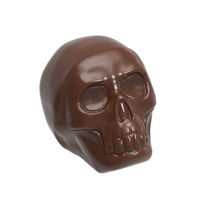 Chocolate World Skull polycarbonate chocolate mold 1666CW with 21 cavities, professional Belgian confectionery mold for bonbons and pralines, clear polycarbonate skull chocolate mould 1666CW