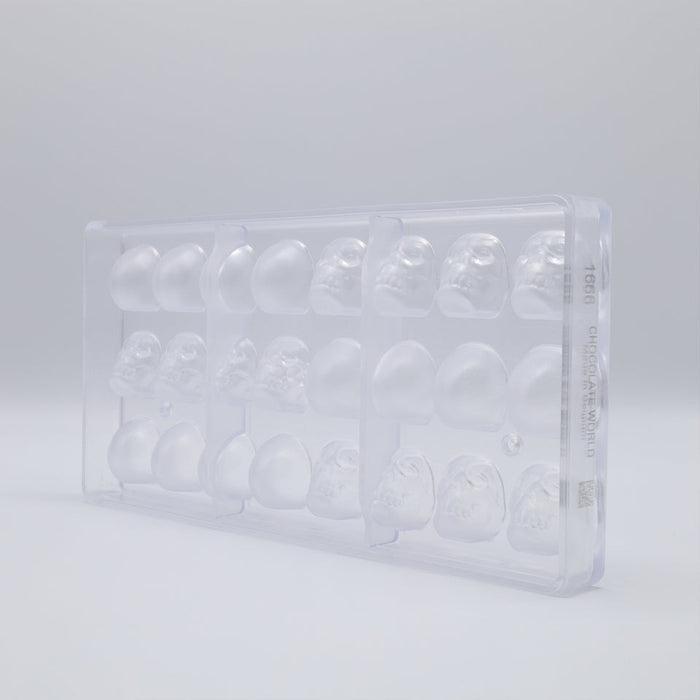Chocolate World Skull Polycarbonate Chocolate Mold – ~1.18 x 0.98 x 0.71 in, 21 Cavities