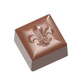 Chocolate World Square Fleur de Lys polycarbonate chocolate mold 1885CW with 21 cavities, professional Belgian confectionery mold for bonbons and pralines, clear polycarbonate square fleur de lys chocolate mould 1885CW