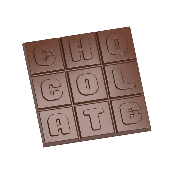 Chocolate World Square Tablet Chocolate embossed polycarbonate mold 1685CW with 12 cavities (3x4 layout), professional Belgian mini-tablet chocolate mold, clear polycarbonate chocolate embossed tablet mould 1685CW