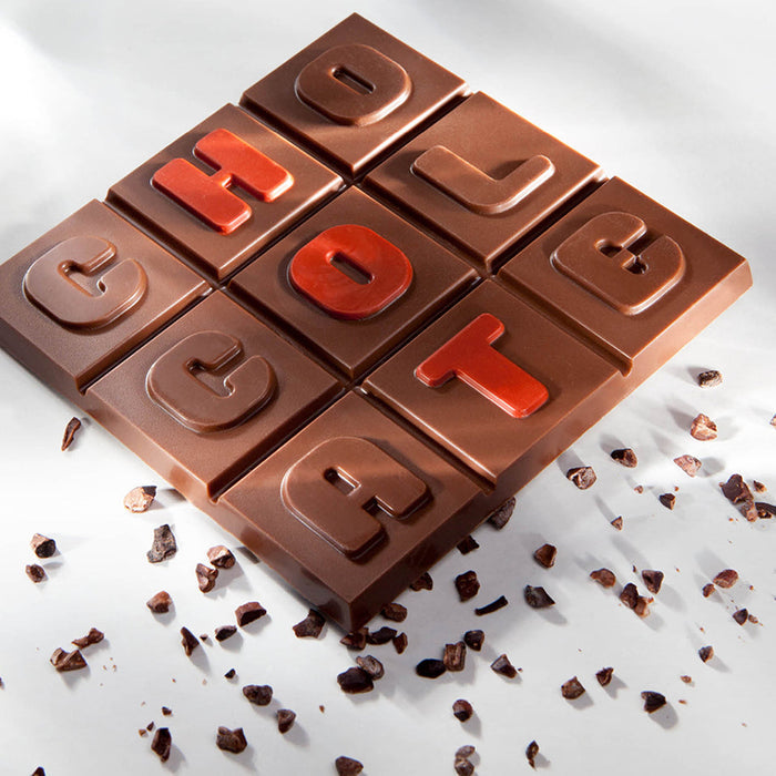 Chocolate World Square Tablet 'Chocolate' Polycarbonate Chocolate Mold – 2.36 x 1.57 x 0.28 in, 12 Cavities