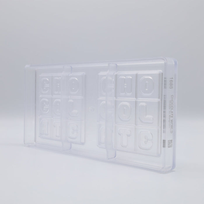 Chocolate World Square Tablet 'Chocolate' Polycarbonate Chocolate Mold – 2.36 x 1.57 x 0.28 in, 12 Cavities