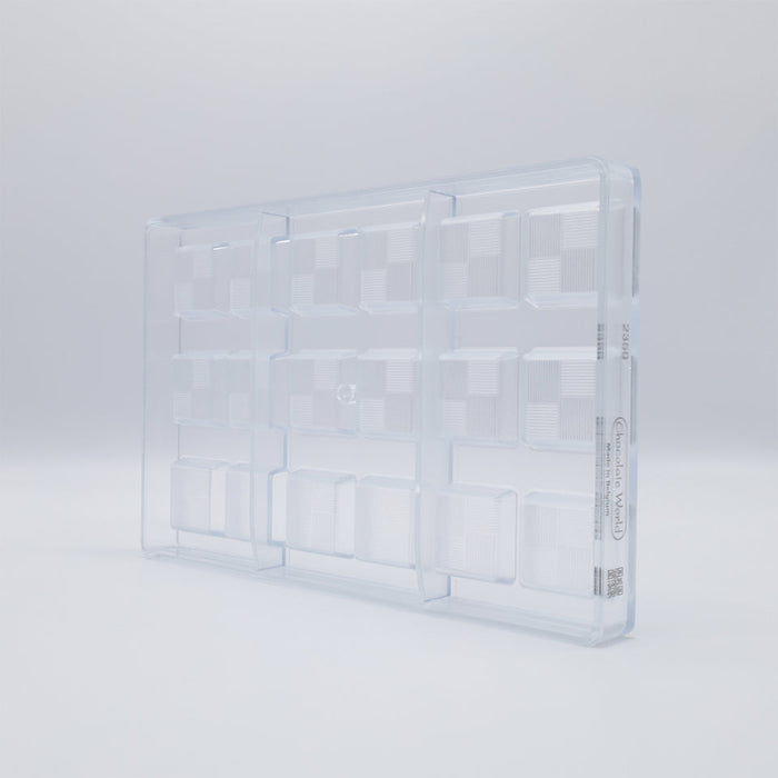 Chocolate World Square with Lines (33mm) Polycarbonate Chocolate Mold – 1.30 x 1.30 x 0.39 in, 18 Cavities