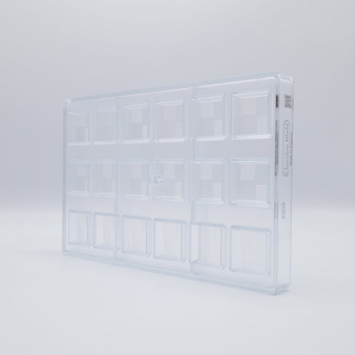 Chocolate World Square with Lines (33mm) Polycarbonate Chocolate Mold – 1.30 x 1.30 x 0.39 in, 18 Cavities