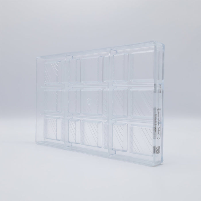 Chocolate World Square with Lines (41mm) Polycarbonate Chocolate Mold – 1.61 x 1.61 x 0.39 in, 12 Cavities