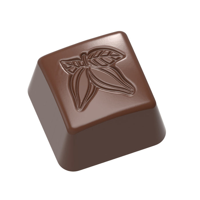 Chocolate World Stamp Cocoa Square polycarbonate chocolate mold 1637CW with 15 cavities, professional Belgian confectionery mold for bonbons and pralines, clear polycarbonate stamp cocoa square chocolate mould 1637CW