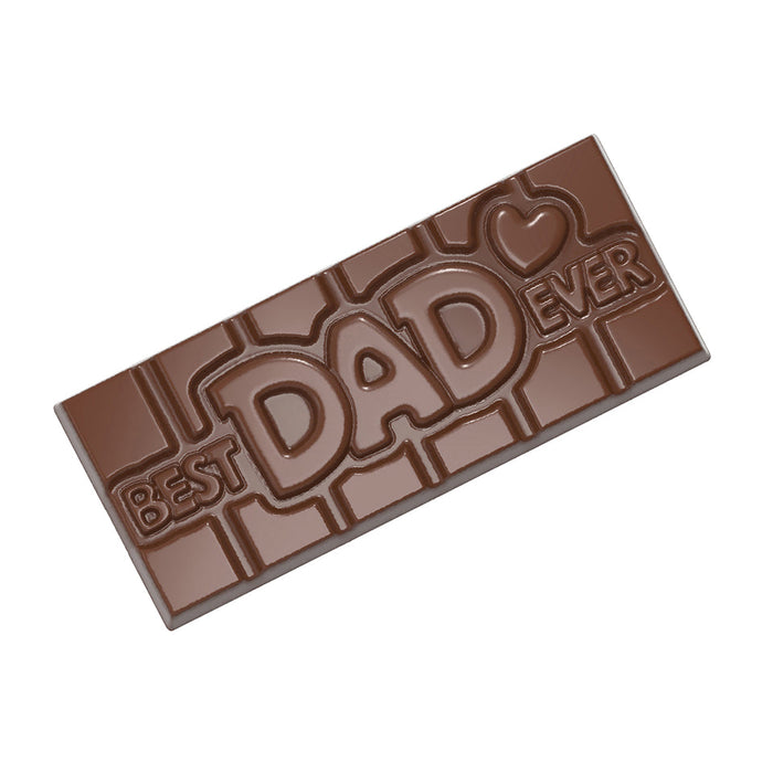 Chocolate World Tablet – 'Best Dad Ever' Message polycarbonate chocolate mold 12017CW with 4 cavities, professional Belgian confectionery mold for bonbons and pralines, clear polycarbonate tablet – 'best dad ever' message chocolate mould 12017CW