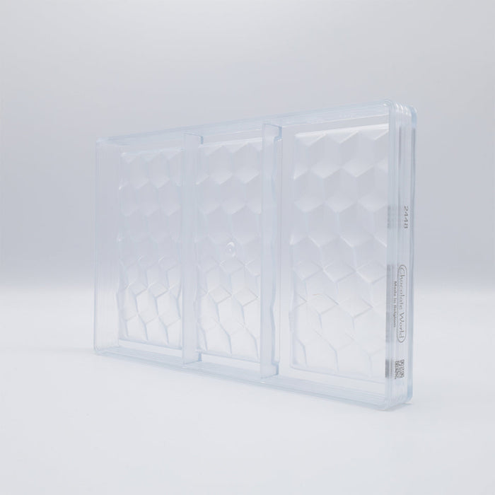 Chocolate World Tablet Facet (Cube Illusion) Polycarbonate Chocolate Mold – 5.83 x 2.91 x 0.33 in, 3 Cavities