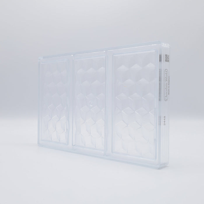 Chocolate World Tablet Facet (Cube Illusion) Polycarbonate Chocolate Mold – 5.83 x 2.91 x 0.33 in, 3 Cavities