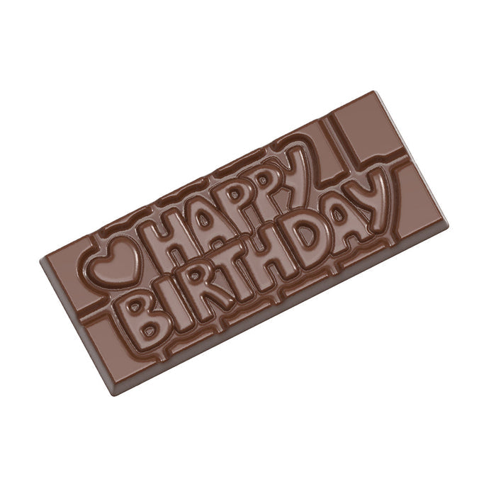 Chocolate World Tablet – 'Happy Birthday' Message polycarbonate chocolate mold 12010CW with 4 cavities, professional Belgian confectionery mold for bonbons and pralines, clear polycarbonate tablet – 'happy birthday' message chocolate mould 12010CW