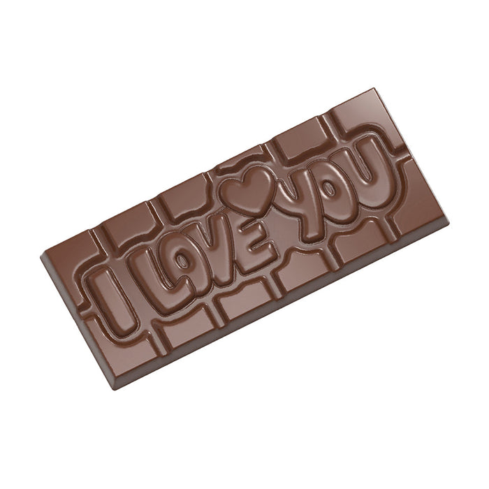 Chocolate World Tablet – 'I Love You' Message polycarbonate chocolate mold 12009CW with 4 cavities, professional Belgian confectionery mold for bonbons and pralines, clear polycarbonate tablet – 'i love you' message chocolate mould 12009CW