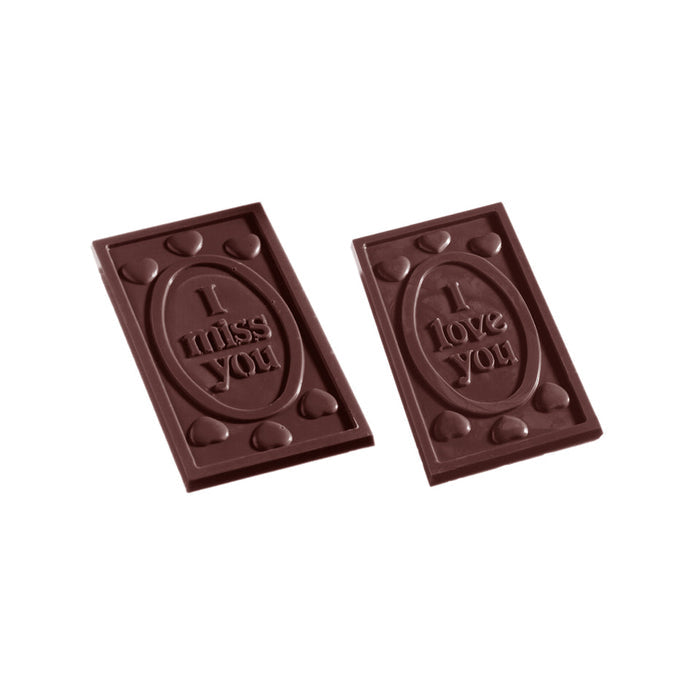 Chocolate World Tablet – 'I Love You' Message polycarbonate chocolate mold 2211CW with 4 cavities, professional Belgian confectionery mold for bonbons and pralines, clear polycarbonate tablet – 'i love you' message chocolate mould 2211CW