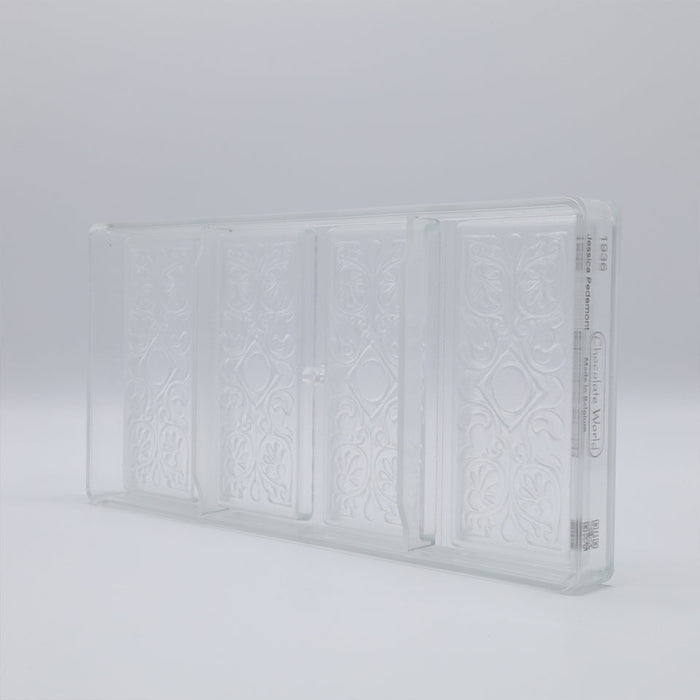 Chocolate World Tablet Polycarbonate Chocolate Mold by Jessica Pedemont – 4.63 x 1.95 x 0.35 in, 4 Cavities