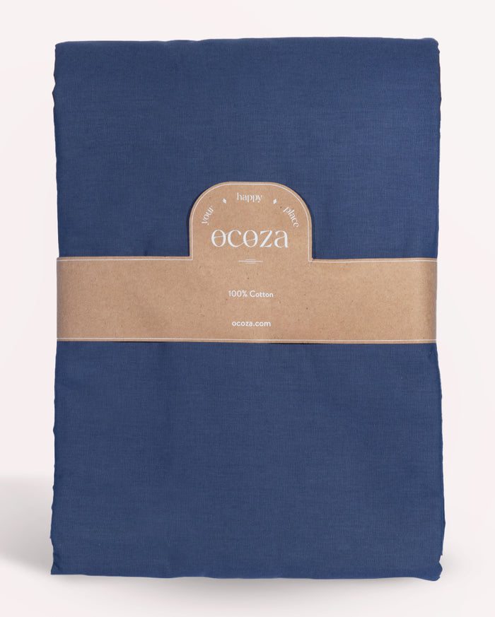 Classic Percale - Core Bedding Set - Navy Blue with White Piped Edge