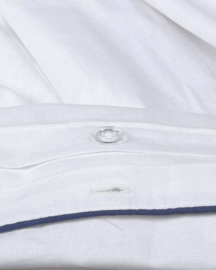 Classic Percale - Core Bedding Set - White with Navy Blue Piped Edge