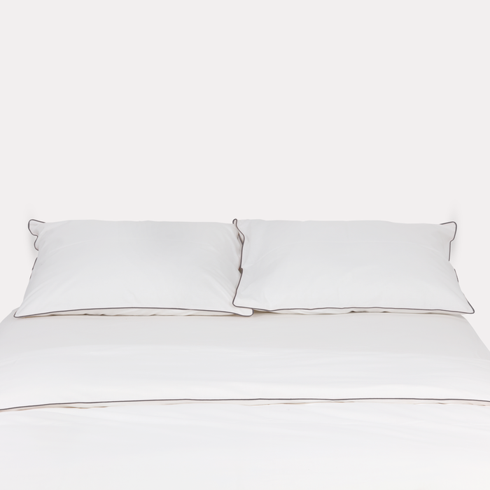 Classic Percale - Duvet Cover Set - White with Anthracite Piped Edge