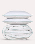 Classic Percale - Duvet Cover Set - White with Jade Green Piped Edge