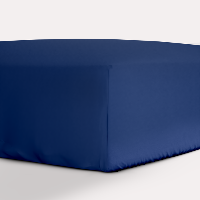 Classic Percale - Fitted Sheet Set- Navy Blue with White Piped Edge