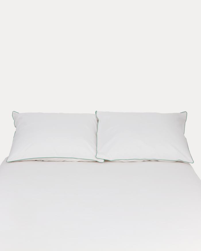 Classic Percale Duvet Cover- White with Jade Green Piped Edge