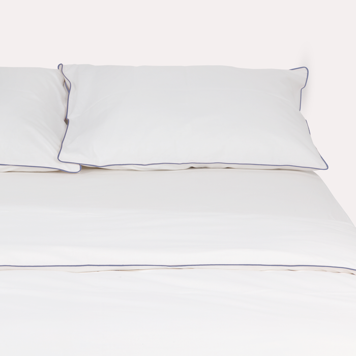 Classic Percale Duvet Cover- White with Navy Blue Pipe Edge