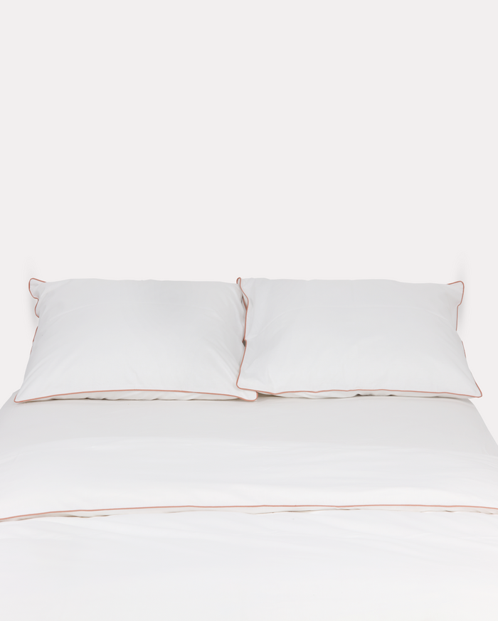 Classic Percale Duvet Cover- White with Peach Piped Edge