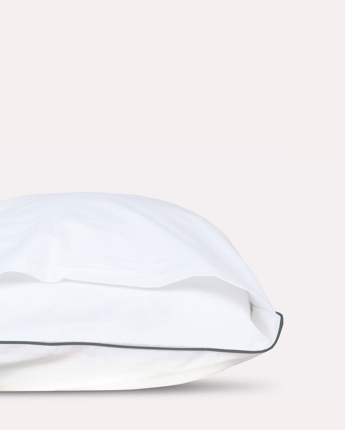 Classic Percale Pillowcase 2pcs- White with Anthracite Pipe Edge