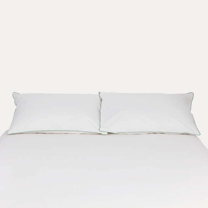 Classic Percale Pillowcase 2pcs- White with Jade Green Pipe Edge