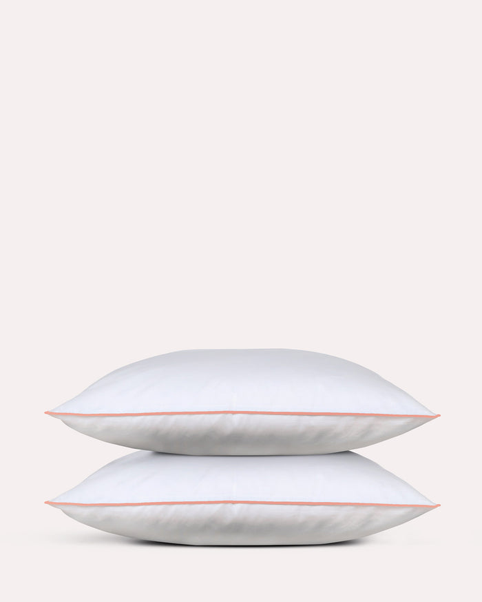 Classic Percale Pillowcase 2pcs- White with Peach Pipe Edge