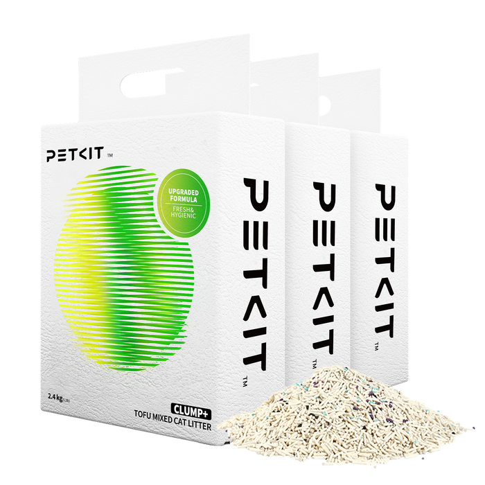 Clump+ Tofu Mixed Cat Litter 3 bags showing natural granule appearance and texture