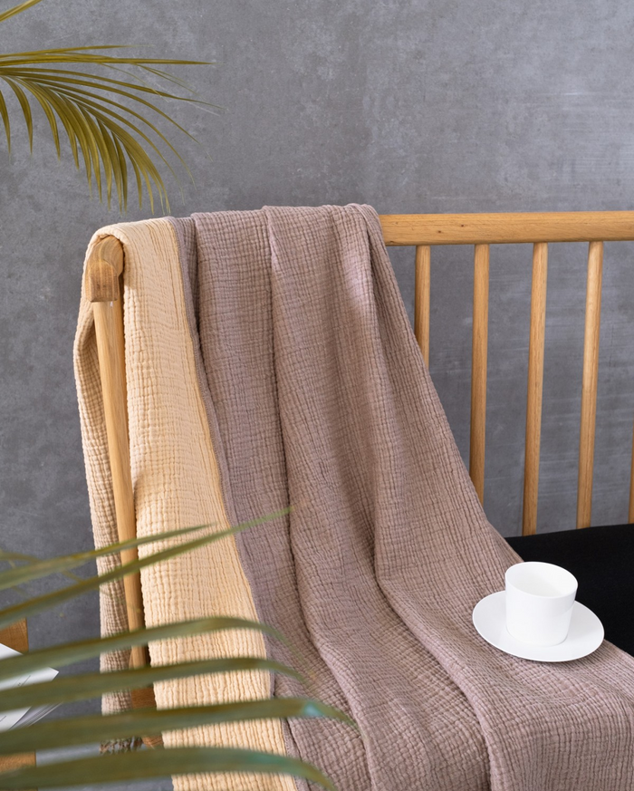 Cocoon Muslin Cotton Throw - Bison & Oak Buff