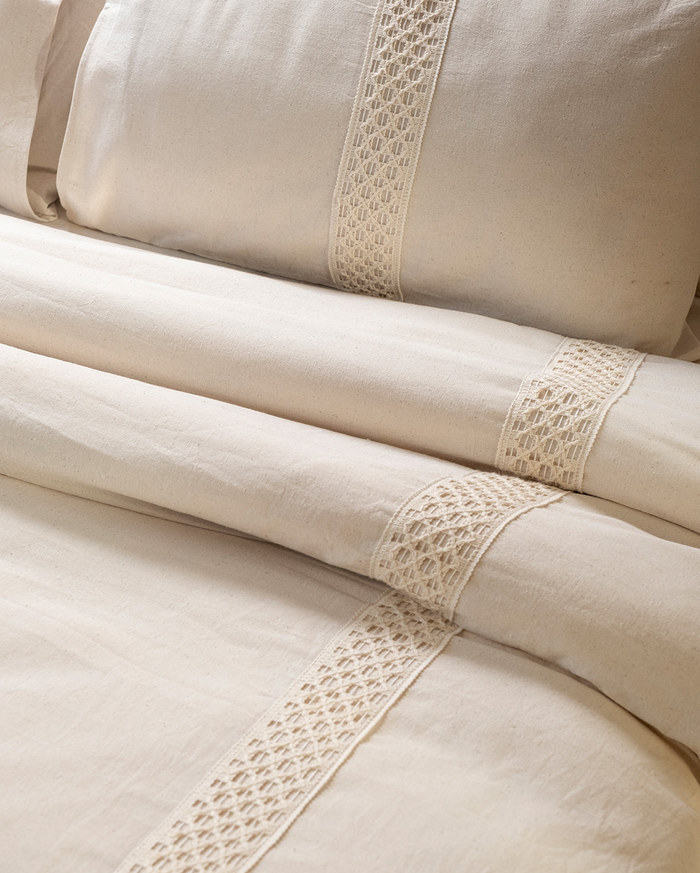 Cotton Belgian Stripe Duvet Cover Set - White