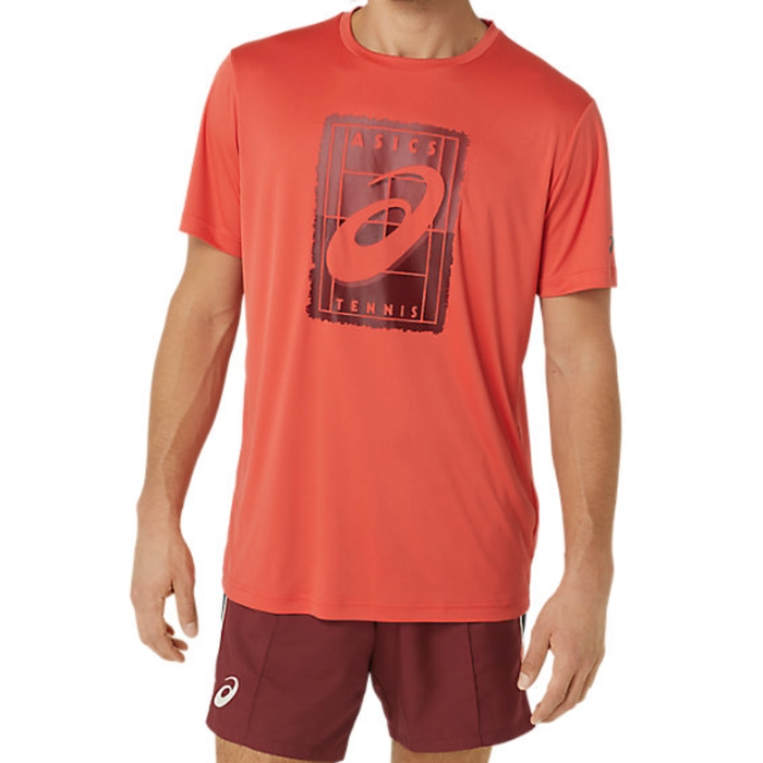 Asics Court Graphic GS Mens Tennis Tee - Red Snapper