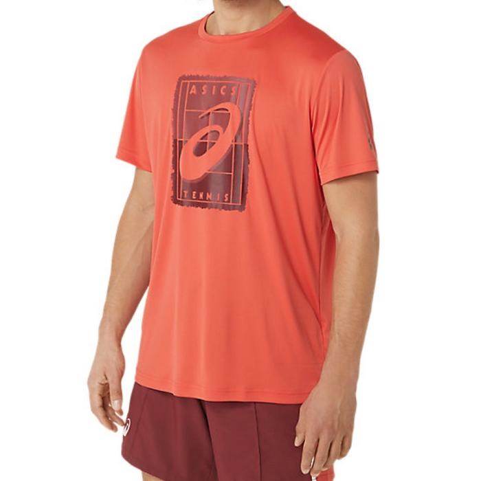 Asics Court Graphic GS Mens Tennis Tee - Red Snapper