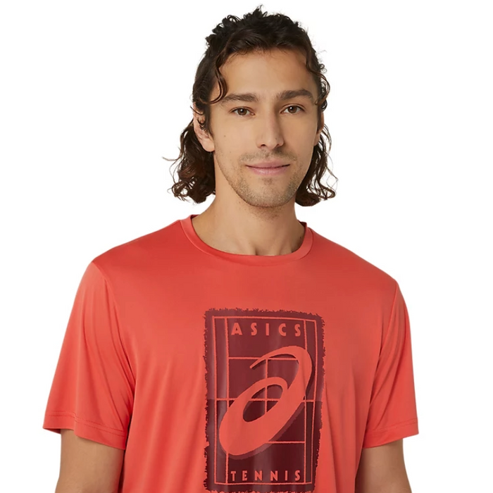 Asics Court Graphic GS Mens Tennis Tee - Red Snapper