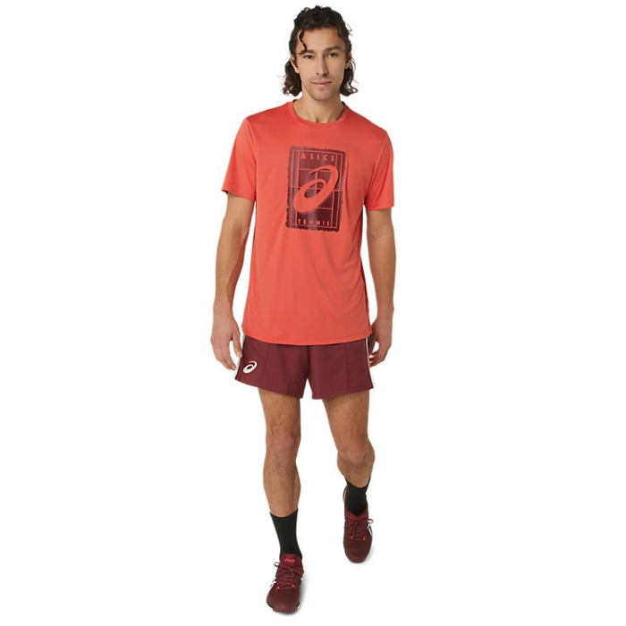 Asics Court Graphic GS Mens Tennis Tee - Red Snapper