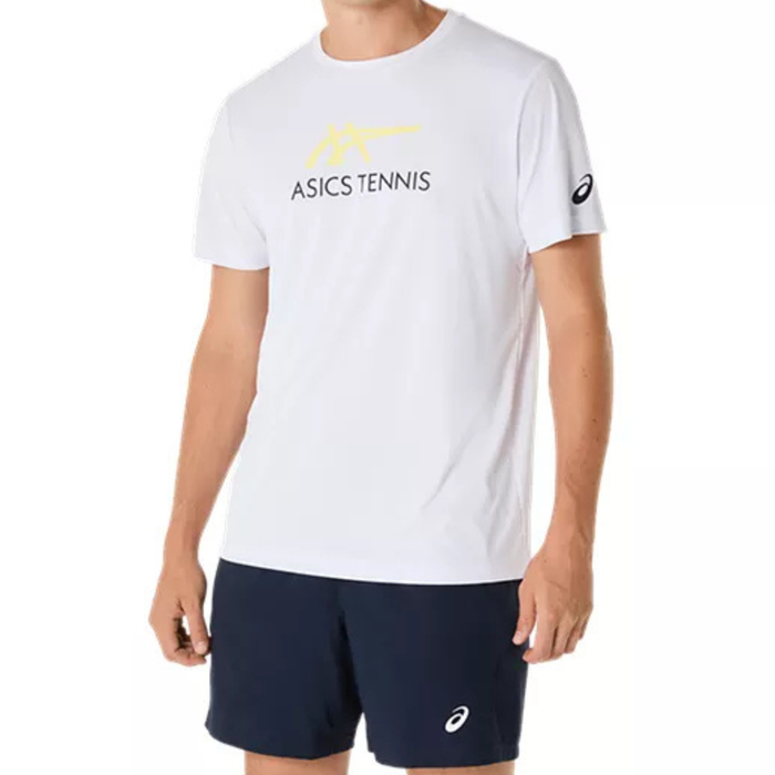 Asics Court Graphic Men Tennis Tee - Brilliant White/Huddle Yellow