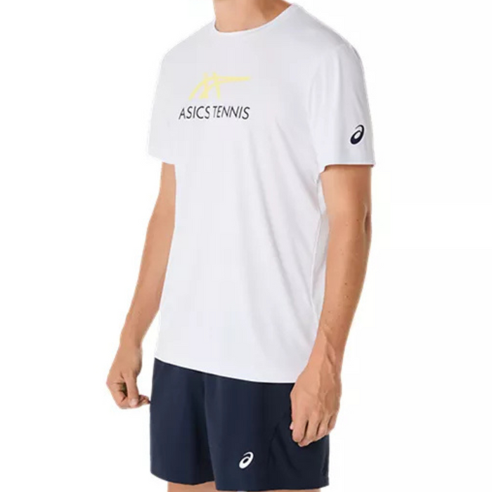 Asics Court Graphic Men Tennis Tee - Brilliant White/Huddle Yellow