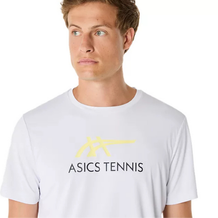 Asics Court Graphic Men Tennis Tee - Brilliant White/Huddle Yellow