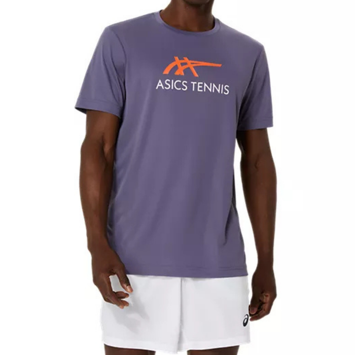 Asics Court Graphic Men Tennis Tee - Grayish Purple/Nova Orange