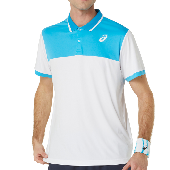 Asics Court Men Tennis Polo Shirt - Brilliant White/Digital Aqua