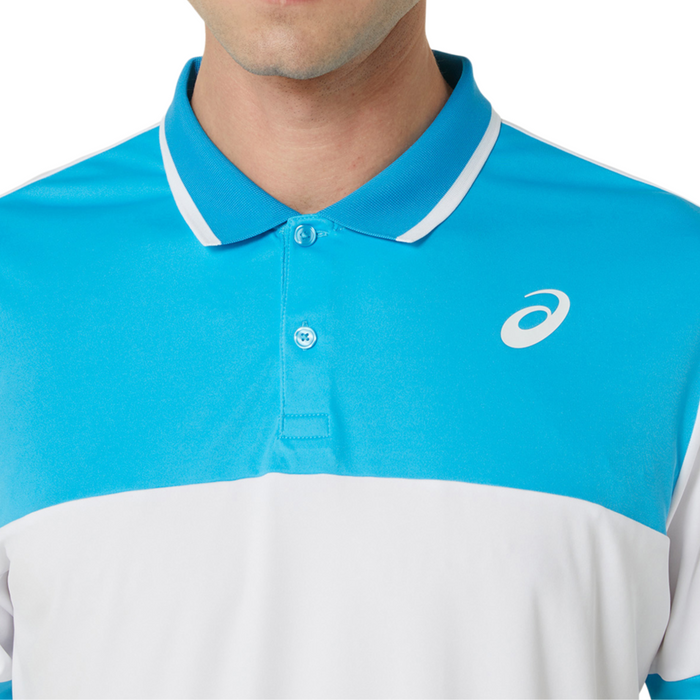 Asics Court Men Tennis Polo Shirt - Brilliant White/Digital Aqua