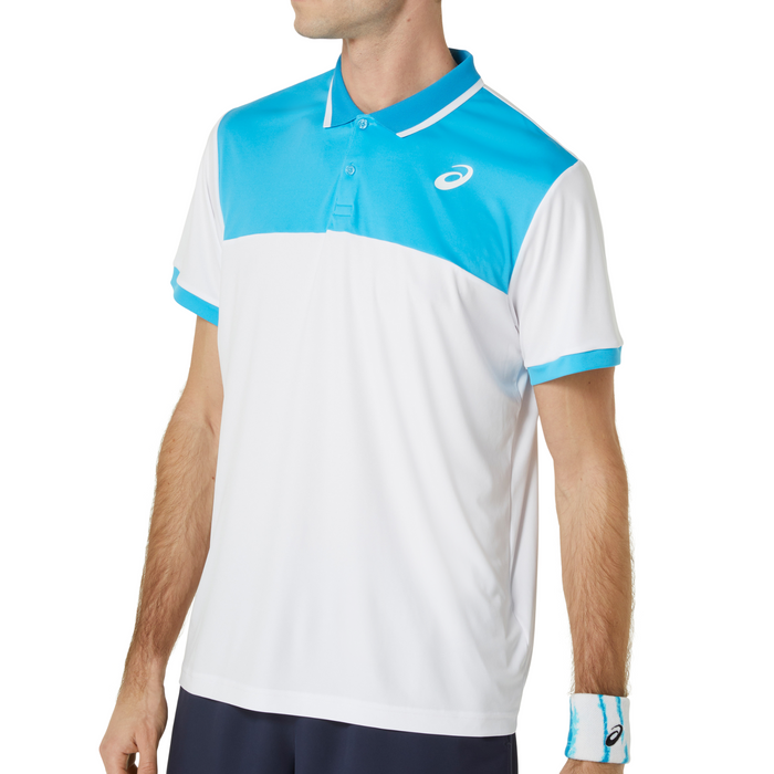 Asics Court Men Tennis Polo Shirt - Brilliant White/Digital Aqua
