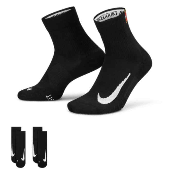 Nike Court Multiplier Max 2 Pairs Tennis Ankle Socks - Black/Black