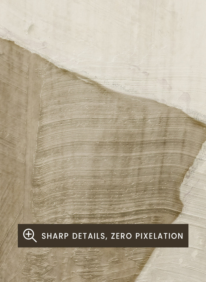 Shop Glide Abstract by Dan Hobday, a neutral abstract art print featuring soft cream and taupe forms, organic curves, and layered textured brushwork.